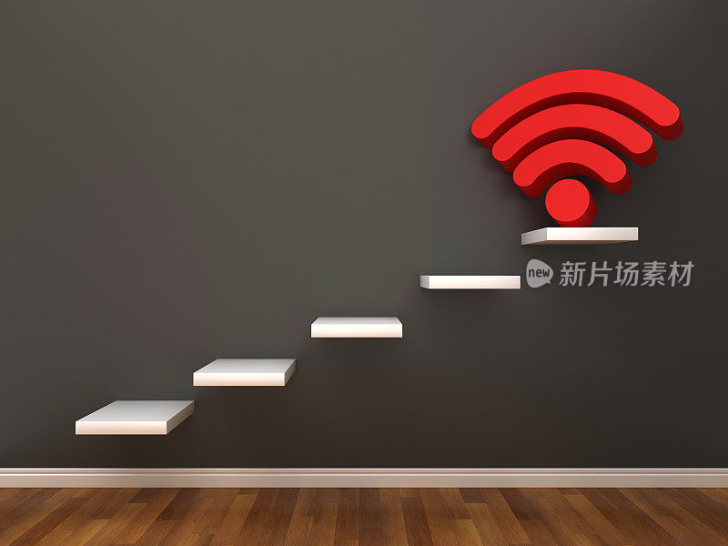 步骤与WIFI符号- 3D渲染